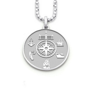 Anhänger Kompassrose "Hamburg" hell rhodiniert