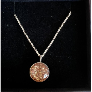 Kette "Sun" 925 Silber mit Anhänger bronce glänzend und Glaslinse