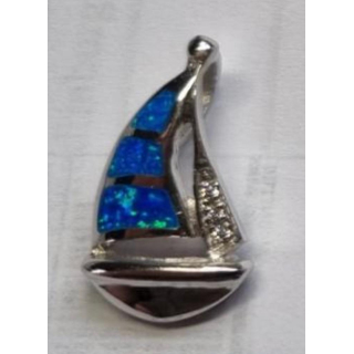 Anhänger blauer Opal-- Doublette - Segelboot - 925 Silber