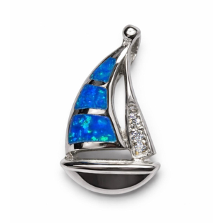 Anhänger blauer Opal-- Doublette - Segelboot - 925 Silber