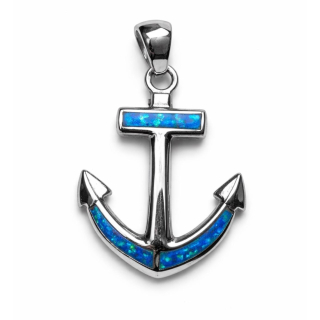 Anhänger blauer Opal-- Doublette - Anker dünn - 925 Silber