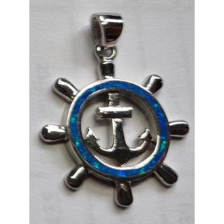 Anhänger blauer Opal-- Doublette - Steuerrad - 925 Silber