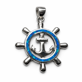 Anhänger blauer Opal-- Doublette - Steuerrad - 925 Silber