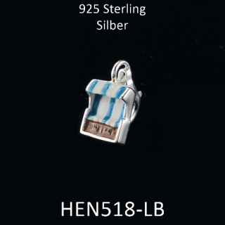 Anhänger Mini- Strandkorb hellblau / türkis mit Karabiner - 925 Silber