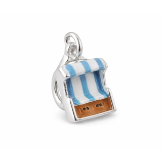 Charm / Anhänger Mini- Strandkorb hellblau / türkis mit Karabiner - 925 Silber