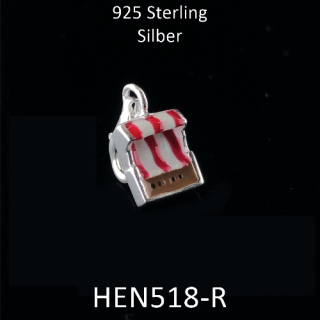 Anhänger Mini- Strandkorb rot mit Karabiner - 925 Silber