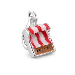 Charm / Anhänger Mini- Strandkorb rot mit Karabiner - 925 Silber