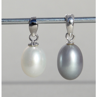 SWZ-Perlen Anhänger, Tropfenform, 7-8mm  grau oder weiß