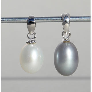 SWZ-Perlen Anhänger, Tropfenform, 7-8mm  grau oder weiß