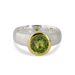 Silberring vergoldet mit Peridot, rund  Größe 56