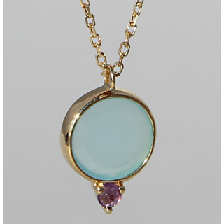 Silbercollier "Krona" vergoldet mit Amethyst und Aqua Chalcedon