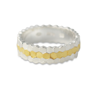 Silberring "Wabe" 3 Reihig, 18 ct vergoldet