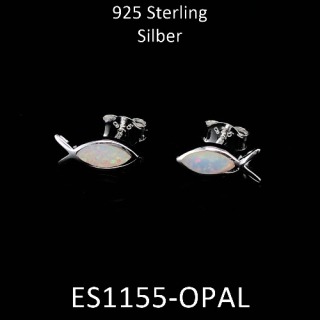 Ohrstecker Fisch opal weiß - 925 Silber