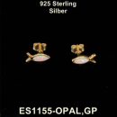 Ohrstecker Fisch opal weiß - 925 Silber vergoldet