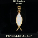Anhänger Fisch opal weiß - 925 Silber vergoldet