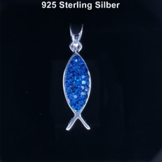 Anhänger Fisch Capriblau - 925 Silber