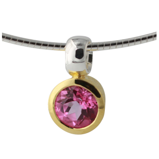 Anhänger rund, 925 Silber vergoldet, pink Topas