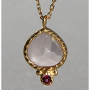 Silbercollier vergoldet mit Rosenquarz und Granat
