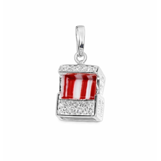 Anhänger Strandkorb silber rot- weiß  mit Zirkonia - 925 Silber