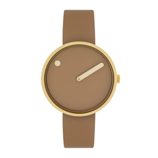 PICTO Armbanduhr mit drehbarem Zifferblatt und braunem Cappucciono Lederarmband. Das Zifferblatt dieser Uhr ist 34 mm groß.