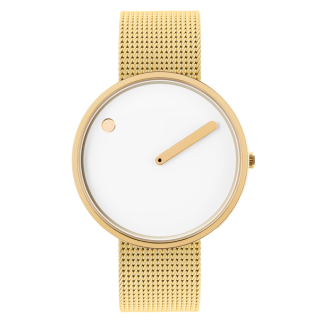 PICTO Armbanduhr mit drehbarem Zifferblatt und mattgoldenem Meshband. Das Zifferblatt dieser Uhr ist 40 mm groß.