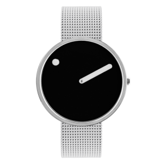 PICTO Armbanduhr mit drehbarem Zifferblatt und mattem Stahlnetzband. Das Zifferblatt dieser Uhr ist 40 mm groß.
