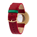 PICTO-Armbanduhr mit drehbarem Zifferblatt und bordeauxrotem Lederarmband mit mattgoldener Dornschließe. Das Zifferblatt dieser Uhr ist 40 mm groß.