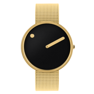 PICTO Armbanduhr mit drehbarem Zifferblatt und mattgoldenem Meshband. Das Zifferblatt dieser Uhr ist 40 mm groß.