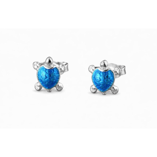 Ohrstecker Schildkröte metallic blau gebogener Panzer - 925 Silber