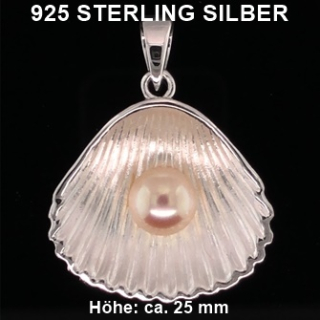 Anhänger Muschel silber mit Perle - innen silber - 925 Silber
