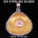 Anhänger Muschel silber mit Perle - innen vergoldet...