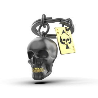 Schlüsselanhänger Ace of Spades ( Totenkopf ) schwarz und gold