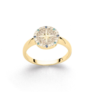 Ring "Kompassrose 2.0" Zirkonia und Strandsand vergoldet #1