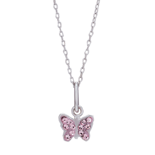 Rhod. Silber Halskette Schmetterling m/rosa cz