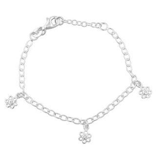 Rhod. Silberarmband m/3 Blumen m/cz