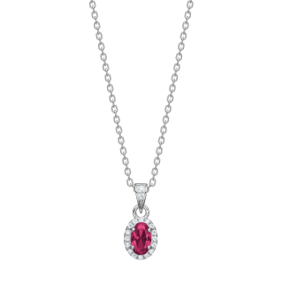 Rhod. Silber Halskette Rosette mit rotem Zirkonia