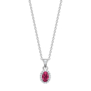 Rhod. Silber Halskette Rosette mit rotem Zirkonia
