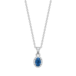 Rhod. Silber Halskette mit blauem Zirkonia
