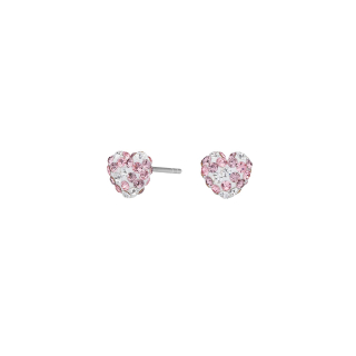 Rhod. Silber Ohrstecker Herz m. rosa mix cz