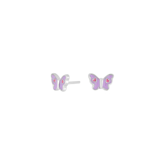 Rhd. Silber Ohrstecker Schmetterling m. Rosa Emaille