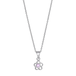 Rhod. Silberhalskette Blume m/rosa cz