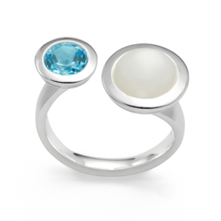 925/- Ring matt/pol.,Blau Topas, Mondstein
