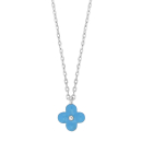Rhod. Silberhalskette Blume m/Blaue Emaille