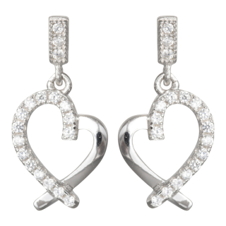 Silber Rhodinierte Ohrstecker Herz mit Zirkonia