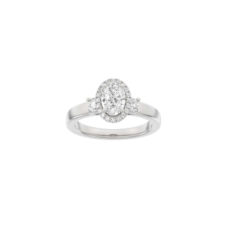LUXURY Halo oval 14kt. Weissgoldring m. Lab. G. dia. 1,45ct River/VS1 Gr. 58