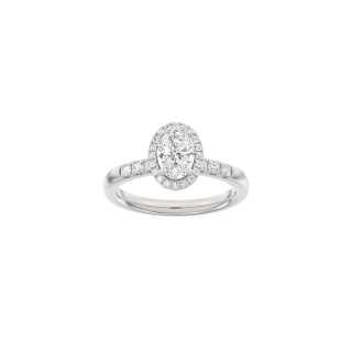 LUXURY Halo oval 14kt. Weissgoldring m. Lab. G. dia. 1,32ct River/VS1 Gr. 60