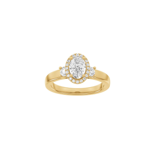 LUXURY Halo oval 14kt. Goldring m. Lab. G. dia. 1,45ct River/VS1 Gr. 54