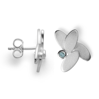 925/- Ohrstecker Sand Matt, Blau Topas 0,09ct