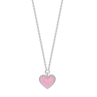 Rhodinierte Silber Halskette Herz m. Rosa Emaille