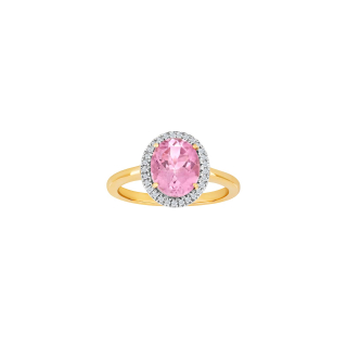 14kt. Goldring m/dia.0.12ct W/SI + Pink Topaz